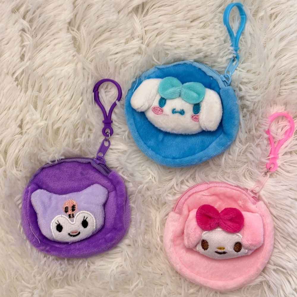 Hello kitty and friends  Plush Coin Pouches keychain Blue, Pink, Purple